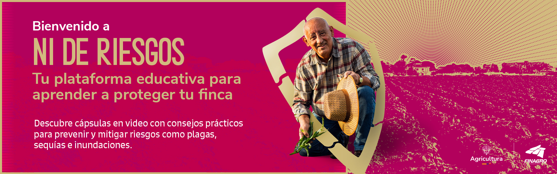 Campesino con un sombrero en una mano y en la otra una planta.