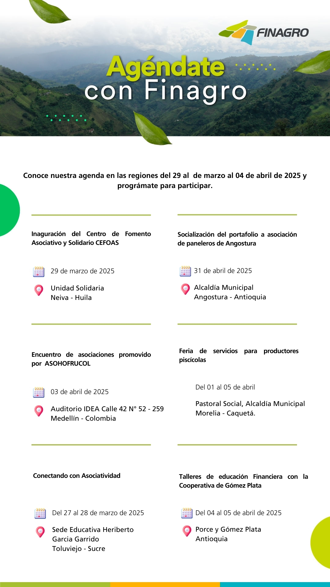 agenda de Finagro del 29 de marzo al 04 de abril